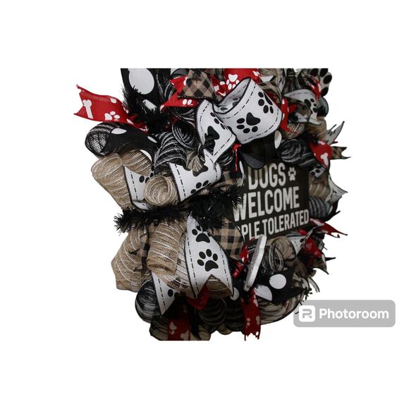 Dogs Welcome People Tolerated Front Door Wreath - Picture 3 of 5